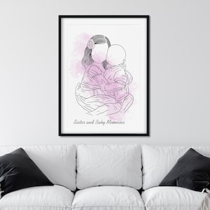 Aangepaste lijntekeningen Brother Little Brother, gepersonaliseerde omtrektekening | Dochter, zoon, jongen, meisje, tweeling, broers en zussen Line Art Portret voor familie