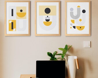 Collage of Six Minimalist and Modern Abstract Poster Designs in Yellow and Blue Tones (Digital Download)