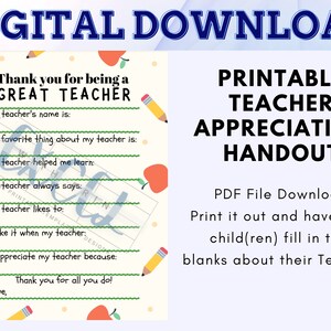 Teacher Appreciation Printable Handout