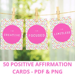50 self esteem positive affirmation cards printable, self love printable cards deck, motivational wall art, self care self love gift digital