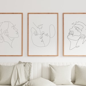 Set of 3 Digital Wall Art, Printable Women Line Art Prints, Men Line Art, Couple line Art, Minimalist Wall Art, Aesthetic Room Decor