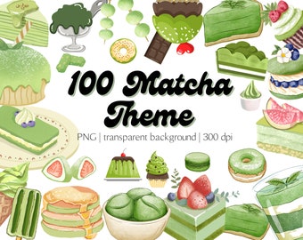 100 Watercolor Green Tea clipart PNG, Matcha PNG & image file Matcha digital Sticker, tea cake, macarons, ice cream, teacup graphics