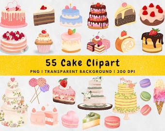 55 Cake Clipart PNG, Wedding Cake, Ice Cream, Macaroon, Birthday cake, Cafe Cake, watercolor Cake PNG, Digital Download, Cake Sticker