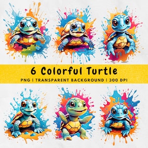 Watercolor Sea Turtle Clipart, Colorful Turtle PNG, Smiling Turtle clip art, Baby Turtle design for tumbler sublimation, t-shirt, PNG files