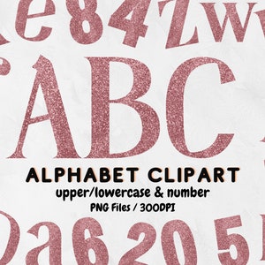 Pink Glitter Alphabet PNG Clipart, Sparkle Letters, Upper/Lowercase Letter Clipart, A to Z Glitter Clip Art, Numbers 0 to 9 Glitter Clipart