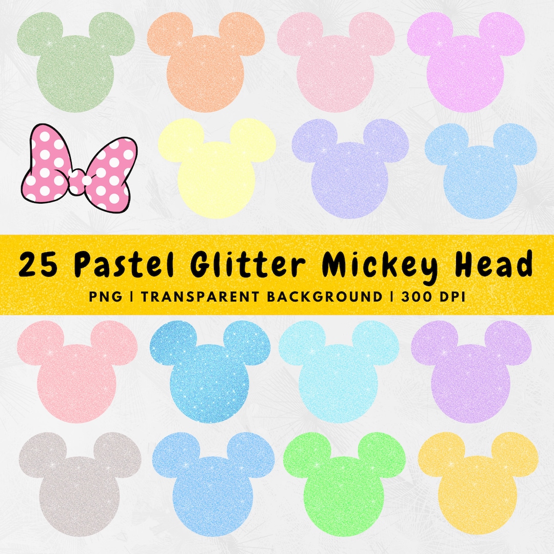 25 Pastel Glitter Mickey Head PNG, Mickey and Minnie Mouse Glitter