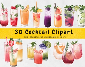 Watercolor Cocktail PNG, Cocktails Clipart, Summer Drinks PNG, Watercolor Clipart Bundle, Summer Party & Beach Clipart Graphics, Printable