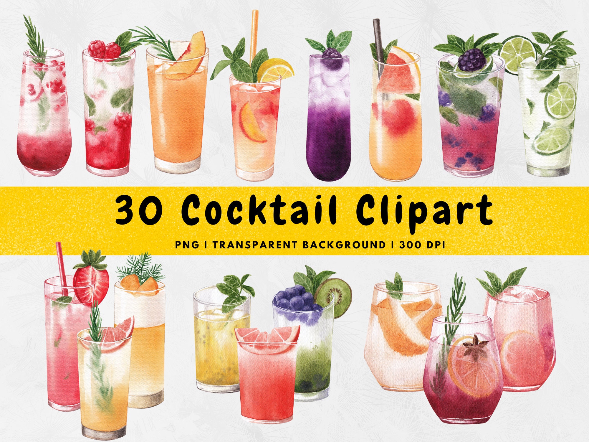 Watercolor Cocktail PNG, Cocktails Clipart, Summer Drinks PNG, Watercolor Clipart Bundle, Summer Party & Beach Clipart Graphics, Printable
