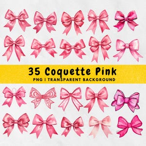 35 Watercolor Cute Pink Coquette PNG, Coquette Bow Clipart, Pastel Light Pink Ribbon, Birthday, Sublimation, Aesthetic Tee, Commercial