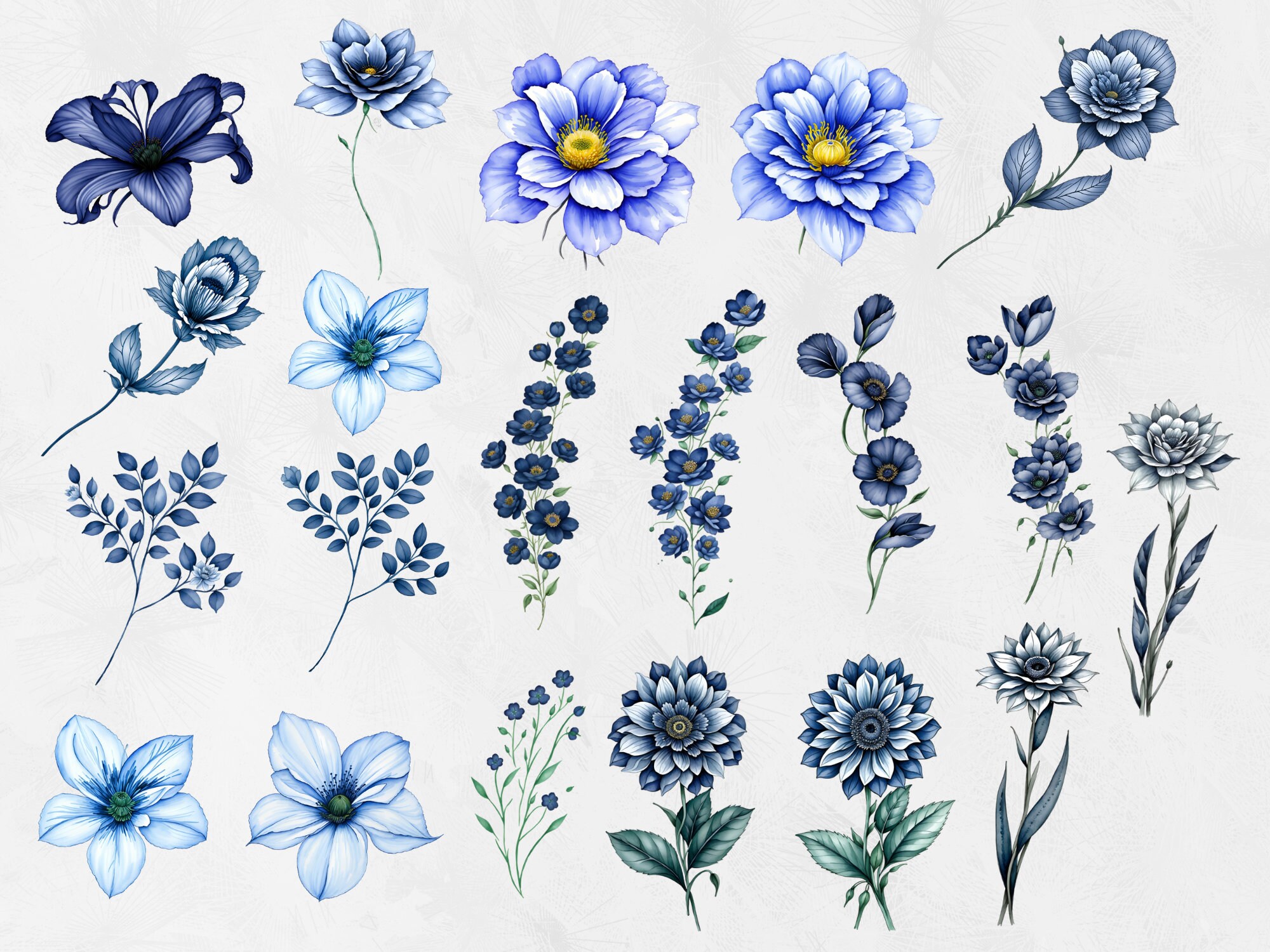 55 Navy Blue Flowers PNG, Blue Flowers PNG, Watercolor Floral Clipart ...
