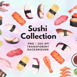56 Sushi Clipart, Sushi PNG, Sushi Frame, Sushi wreath, Sushi transparent background, sushi sticker, Watercolor sushi image, Japanese food