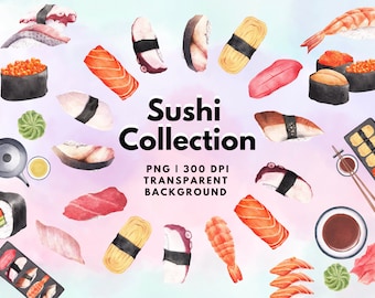56 Sushi Clipart, Sushi PNG, Sushi Frame, Sushi wreath, Sushi transparent background, sushi sticker, Watercolor sushi image, Japanese food