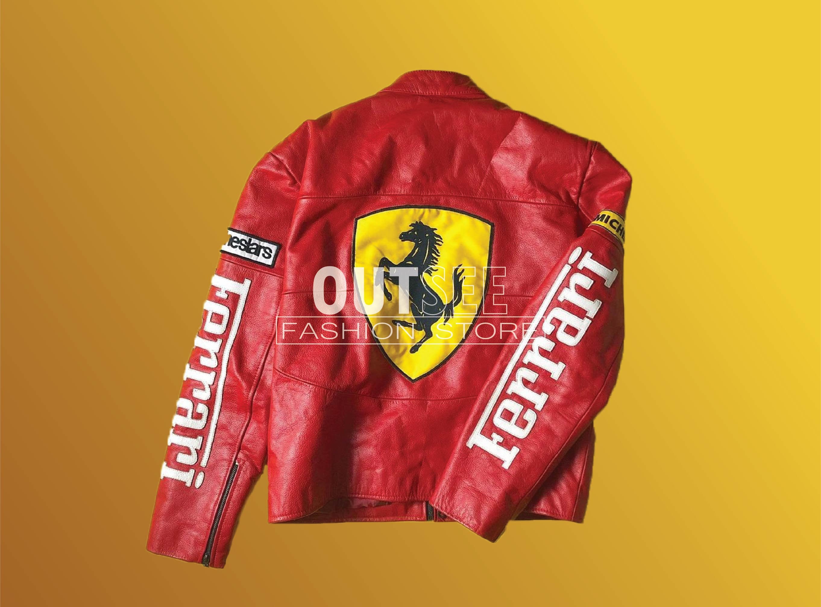 Vintage Ferrari F1 Racing Leather Jacket Riders Men Size S Black Red Logo  used