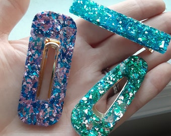 Glitter Resin Hair Clip Set, Glitter Clips, Hair Clips