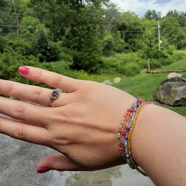 multi color confetti seed bead bracelet set