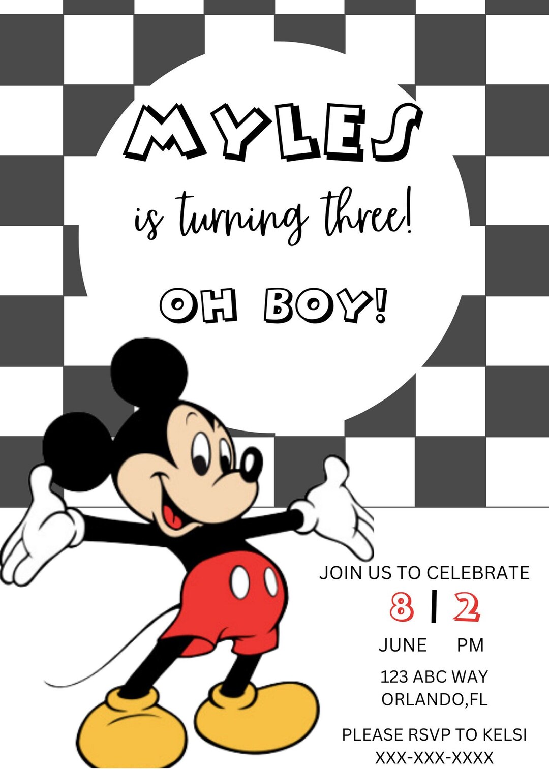 Mickey Mouse Birthday, Oh Boy, Birthday Party Invitation, Editable ...