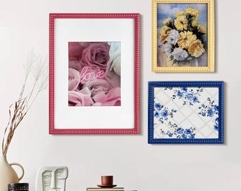 Colorful Wooden Bobbin Frame,4x6 Bobbin Range Picture Frame, Photo Print Frames, Blue Yellow Green Picture Frame, Hanging Wall Collage Frame