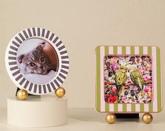 4x4in Pet Photo Frame, Vintage Wooden Round Photo Frame, Mom Desktop Photo Frames, Gift for Her, Small Photo Frame, Vintage Picture Frames