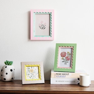 Colorful Scalloped Picture Frame, Customized Pink and Green Photo Frame, Colorful Wooden Frame, Wavy Photo Frame, Graduation Gift For Her