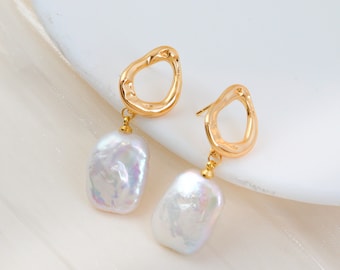 Natural Freshwater Pearl Drop Earrings, Gold Pearl Drop Earrings, Wedding Pearl Drop bridal Earrings, Elegant Earrings