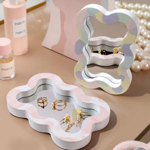 Espejo con forma de estrella, espejo de madera divertido, espejo femenino, decoración del hogar, espejos simples, espejo con forma estética, espejo de ondas, espejos para preppy