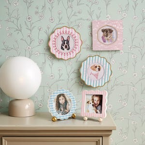 Cute Kids and Pet Picture Frame, Colorful Striped Wavy Photo Frame, Pastel Nursery Decor,Personalized Gift for Baby, Girls, Boys, Pet Lovers