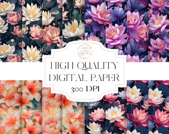 Pack de papiers numériques floraux | Fonds floraux haute résolution (Usage commercial)