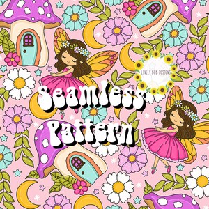 Pink Princess Fairy Cottage Core Mystical Mushroom Repeating Seamless Pattern File Design