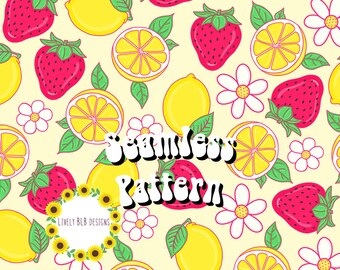 Summer Strawberry Lemon Repeating Seamless Pattern File Design