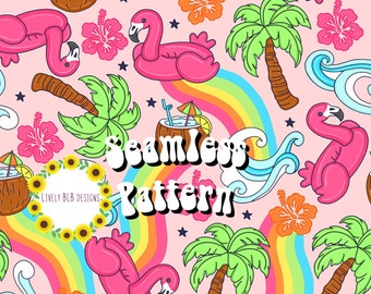 Summer Flamingo Beach Repeating Seamless Pattern File Design