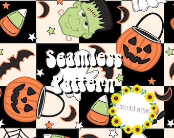 Halloween Frankenstein Checkered Repeating Seamless Pattern File Design