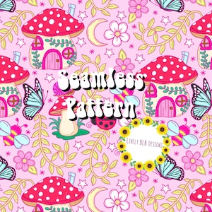 Cottage Core Mystical Moon Mushroom Repeating Seamless Pattern File Design