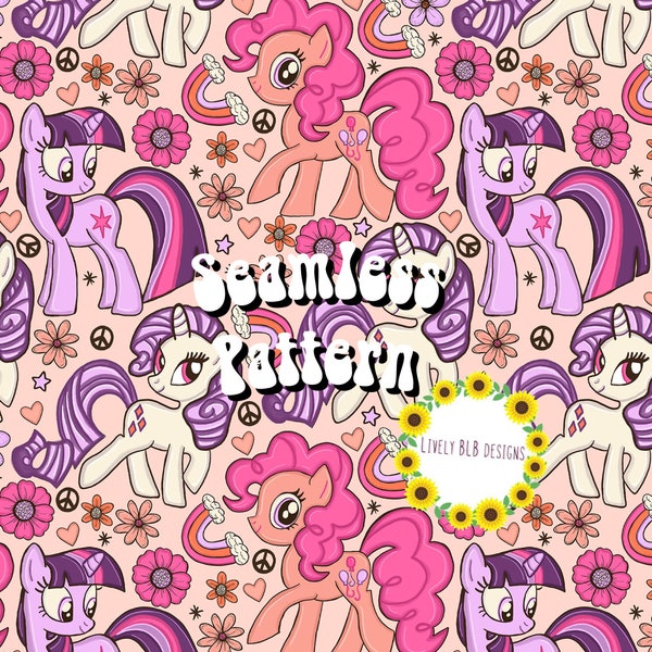 Rainbow Pony Repeating Seamless Pattern File Design