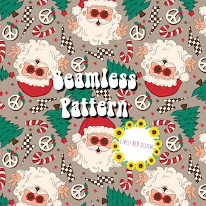 Checkered Santa Neutral Repeating Seamless Pattern File Design