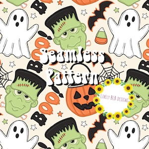 Halloween Frankenstein Repeating Seamless Pattern File Design