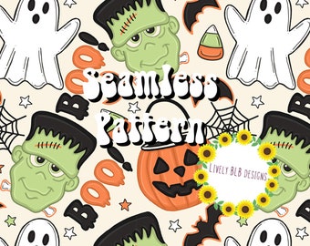 Halloween Frankenstein Repeating Seamless Pattern File Design