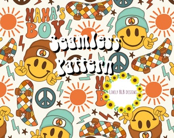 Smiley Skater Mamas Boy Repeating Seamless Pattern File Design
