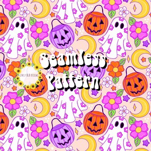 Pumpkin Flower Ghost Retro Repeating Seamless Pattern File Design