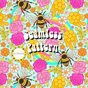 Bees Honeycomb Roses Repeating Seamless Pattern File Design
