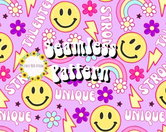 Diseño de archivo de patrón sin costuras repetitivo de arcoíris con afirmación de sonrisa