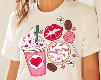 Lattes Coffee Valentines Love Donuts PNG Tshirt Sublimation