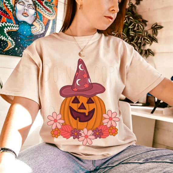 Witchy Halloween Retro Pumpkin PNG Tshirt Sublimation
