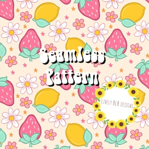 Strawberry Lemon Fruit Repeating Seamless Pattern File Design