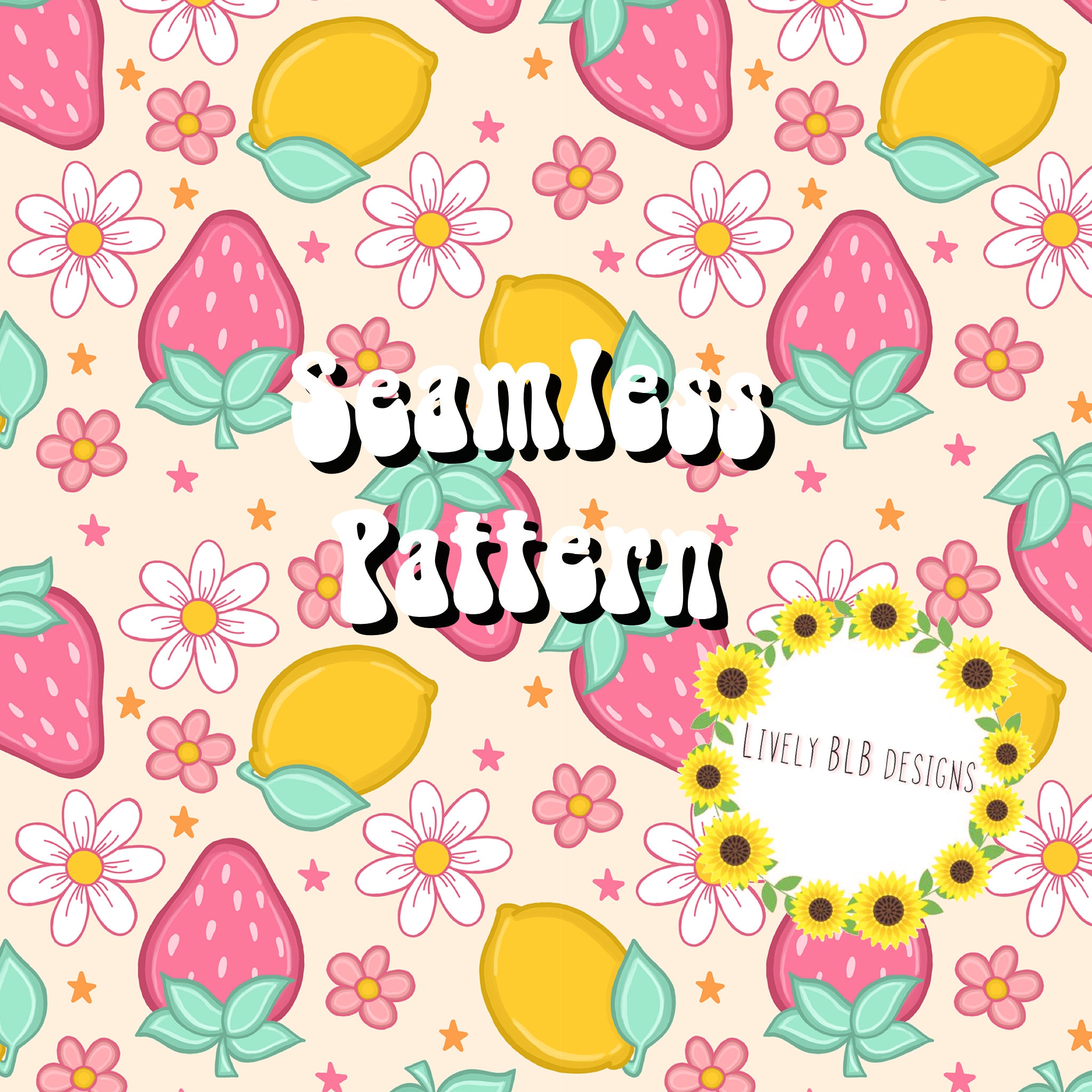 Strawberry Lemon Fruit Repeating Seamless Pattern File Design