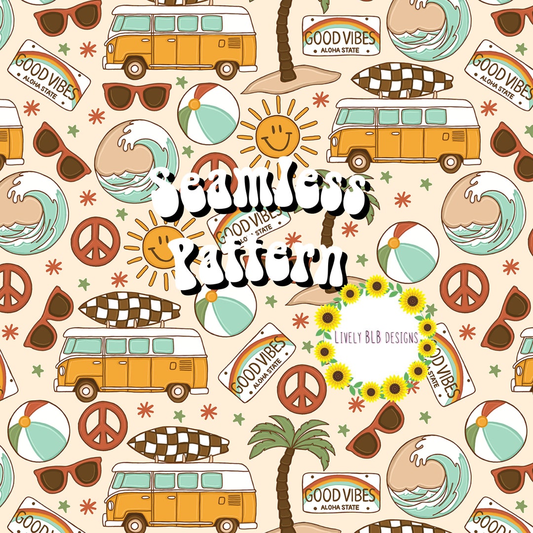 Summer Beach Hippie Repeating Seamless Pattern File Design - Etsy