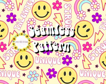 Diseño de archivo de patrón sin costuras repetitivo de arcoíris con afirmación de sonrisa