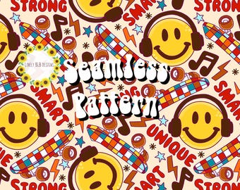 Diseño de archivo de patrón sin costuras que se repite con la afirmación del autismo de la sonrisa del niño