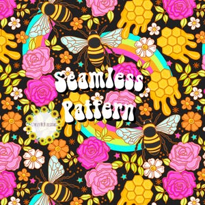Bees Honeycomb Roses Repeating Seamless Pattern File Design