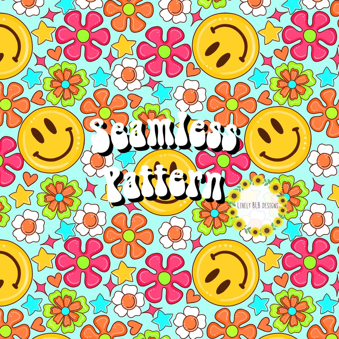 Smile Retro Floral Repeating Seamless Pattern File Design - Etsy