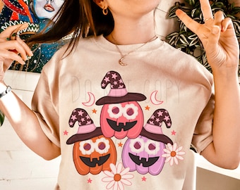 Groovy Fall Witch Pumpkins PNG Tshirt Sublimation